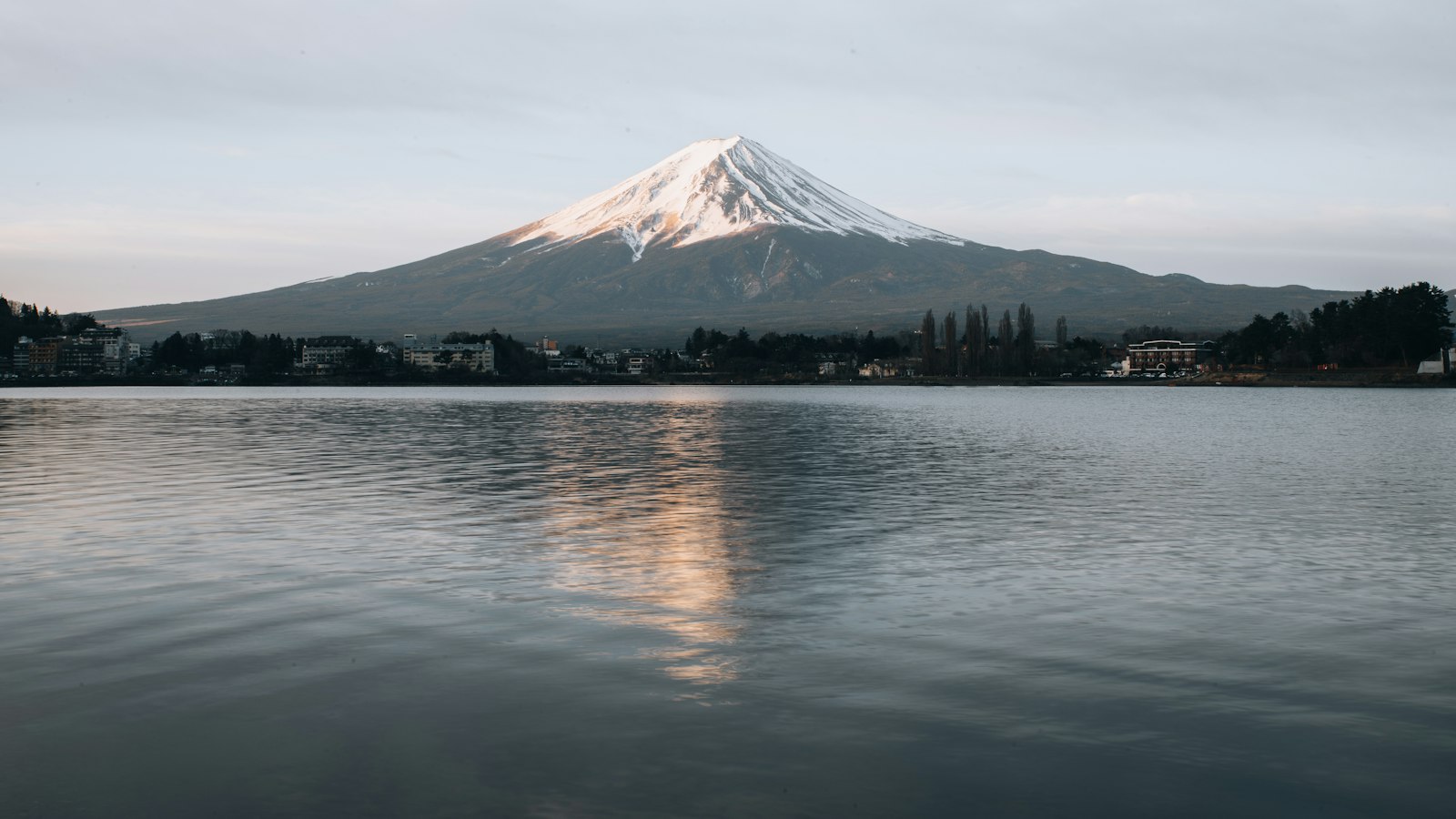 Mt Fuji reflected in the still water of Lake Kawaguchi